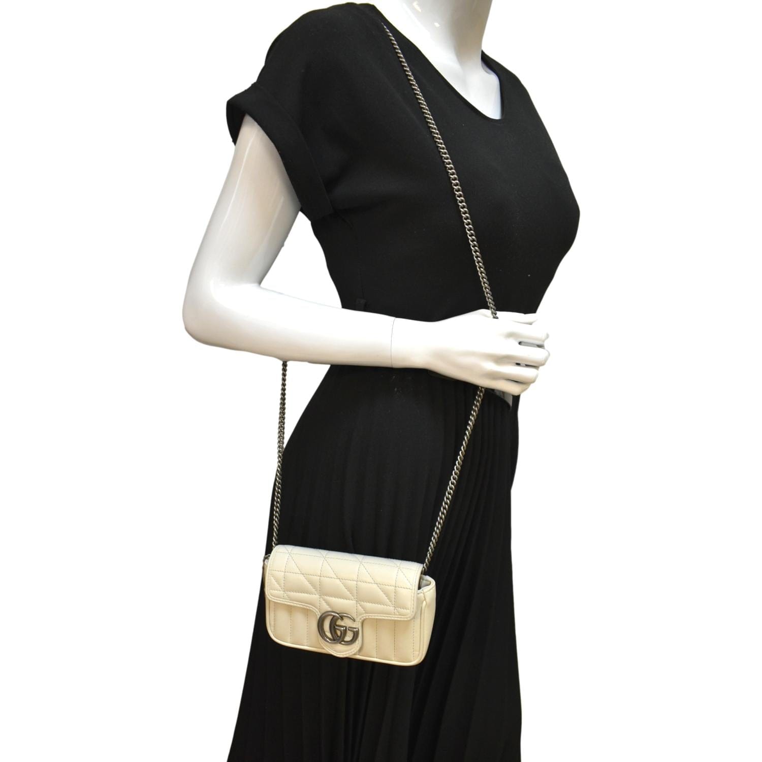 GUCCI Gucci Marmont Super Mini Matelasse Leather Shoulder Bag White 476433