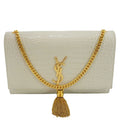 YVES SAINT LAURENT Kate Tassel Medium Crocodile Embossed Leather Crossbody Bag White