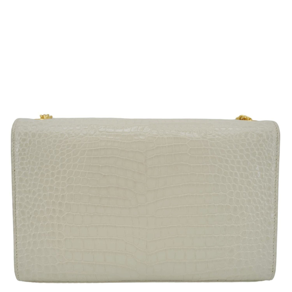 YVES SAINT LAURENT Kate Tassel Medium Crocodile Embossed Leather Crossbody Bag White