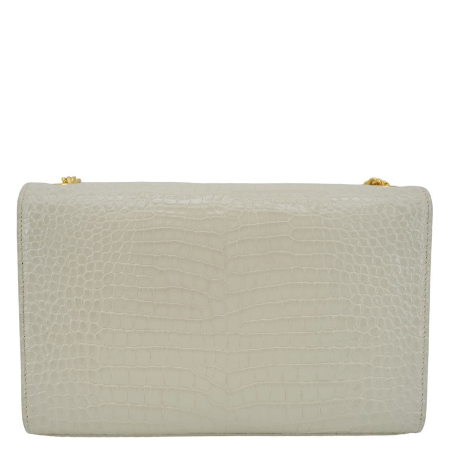YVES SAINT LAURENT Kate Tassel Medium Crocodile Embossed Leather Crossbody Bag White