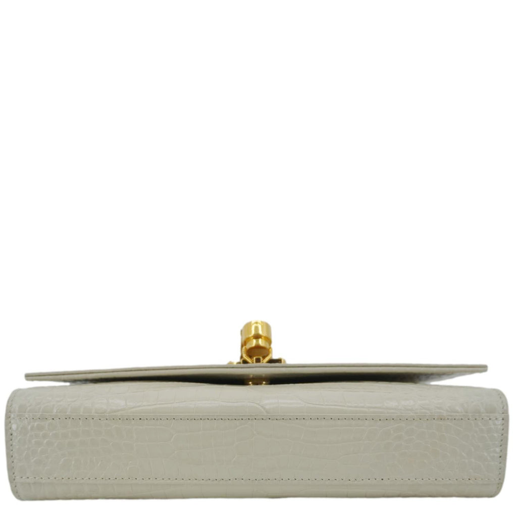 YVES SAINT LAURENT Kate Tassel Medium Crocodile Embossed Leather Crossbody Bag White