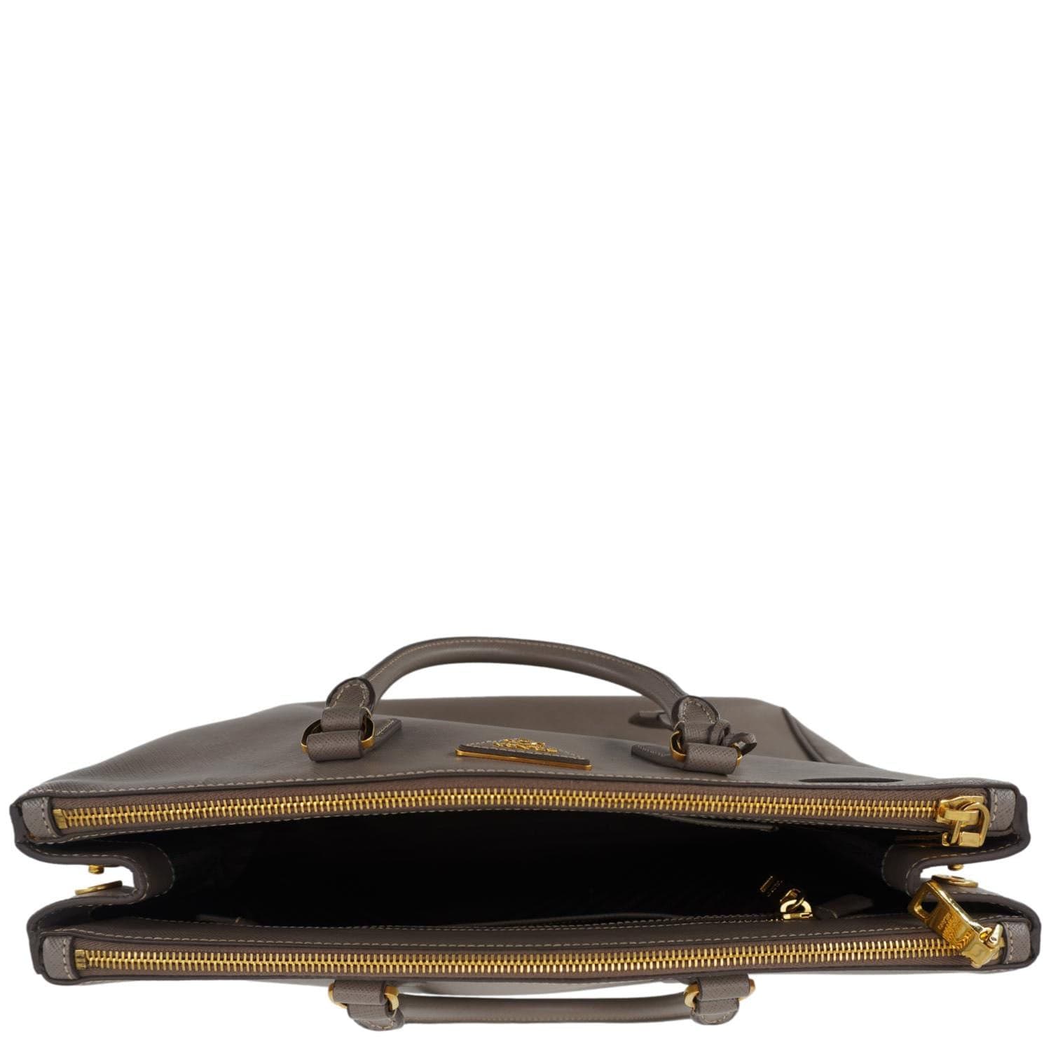 PRADA Double Zip Medium Lux Saffiano Leather Tote Argilla