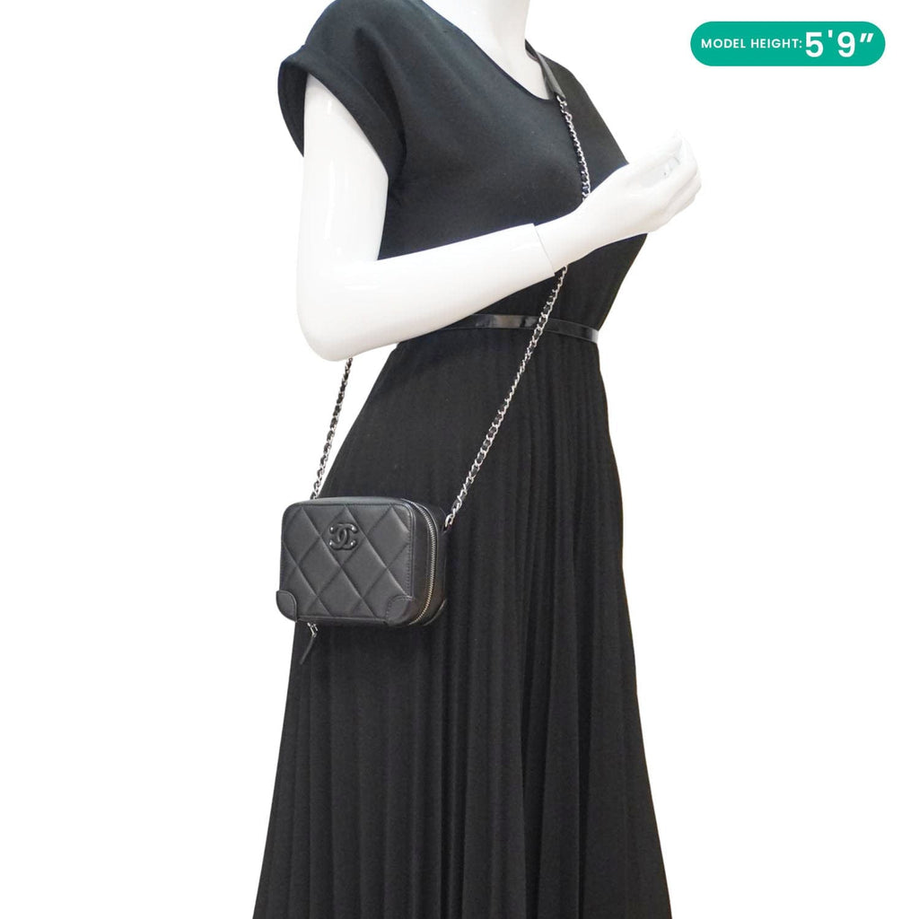 Chanel CC Quilted Leather Camera Crossbody Bag Black
