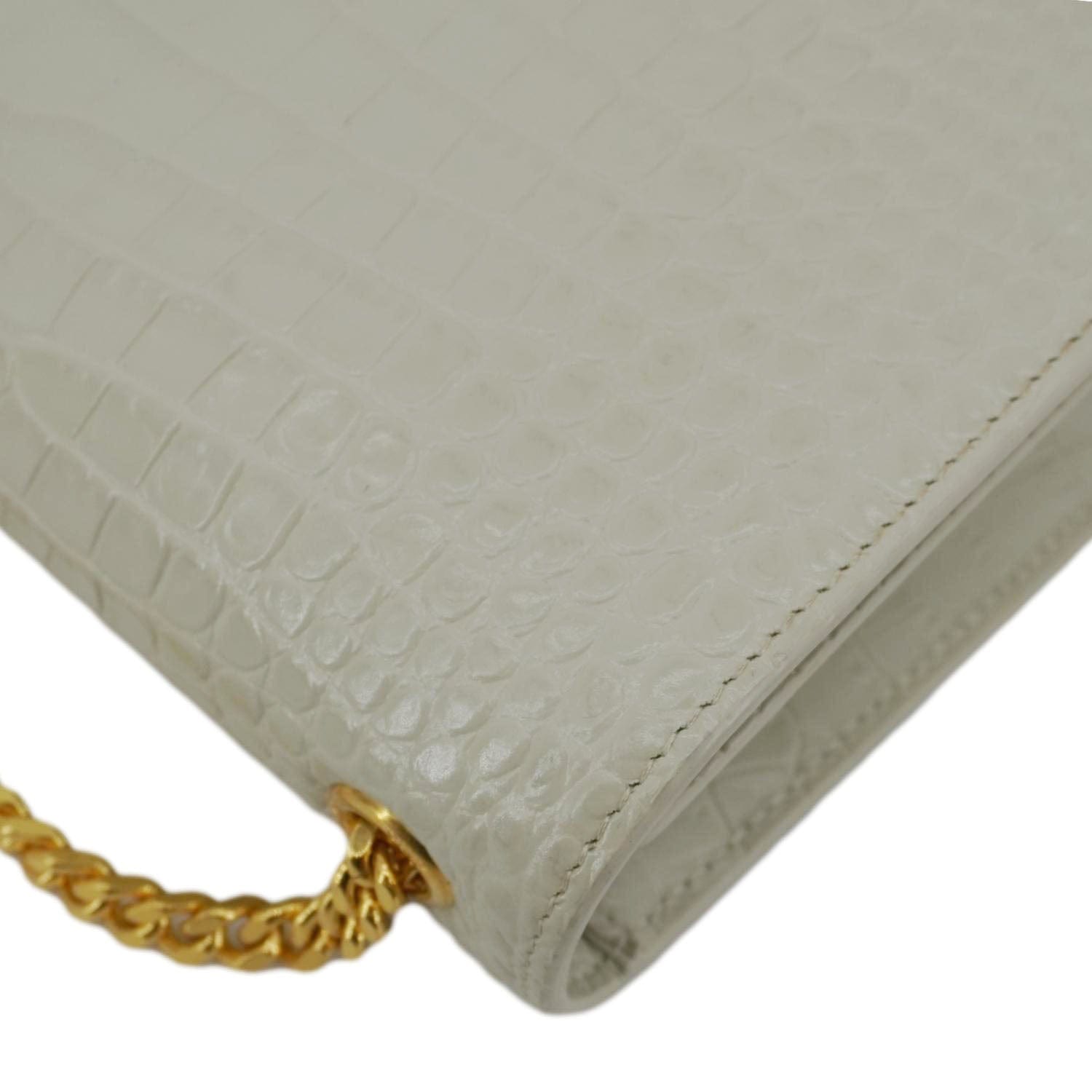 YVES SAINT LAURENT Kate Tassel Medium Crocodile Embossed Leather Crossbody Bag White