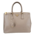 PRADA Double Zip Medium Lux Saffiano Leather Tote Argilla