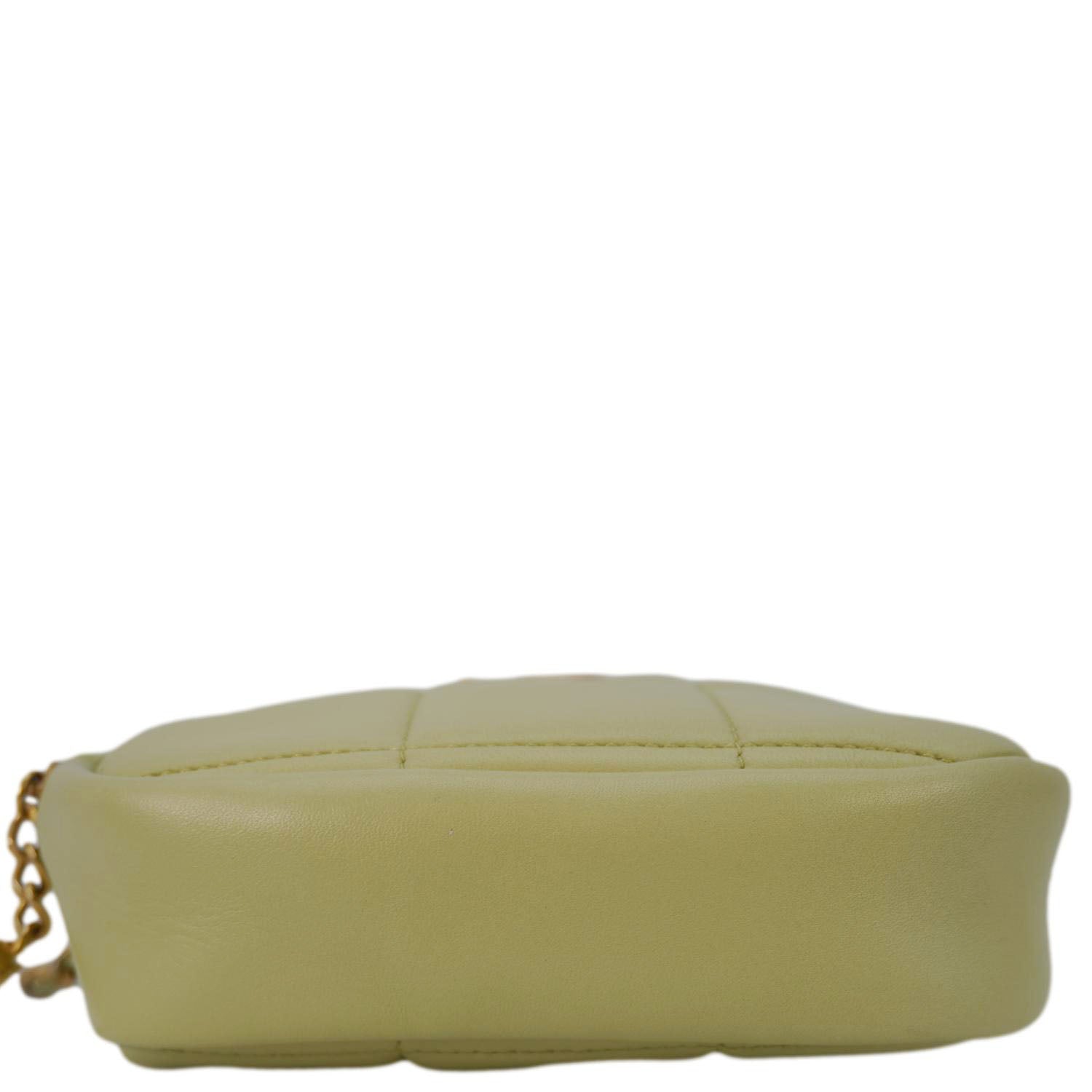 Chanel Diamond Quilted Lambskin Leather Coin Purse Chain Crossbody Bag Green