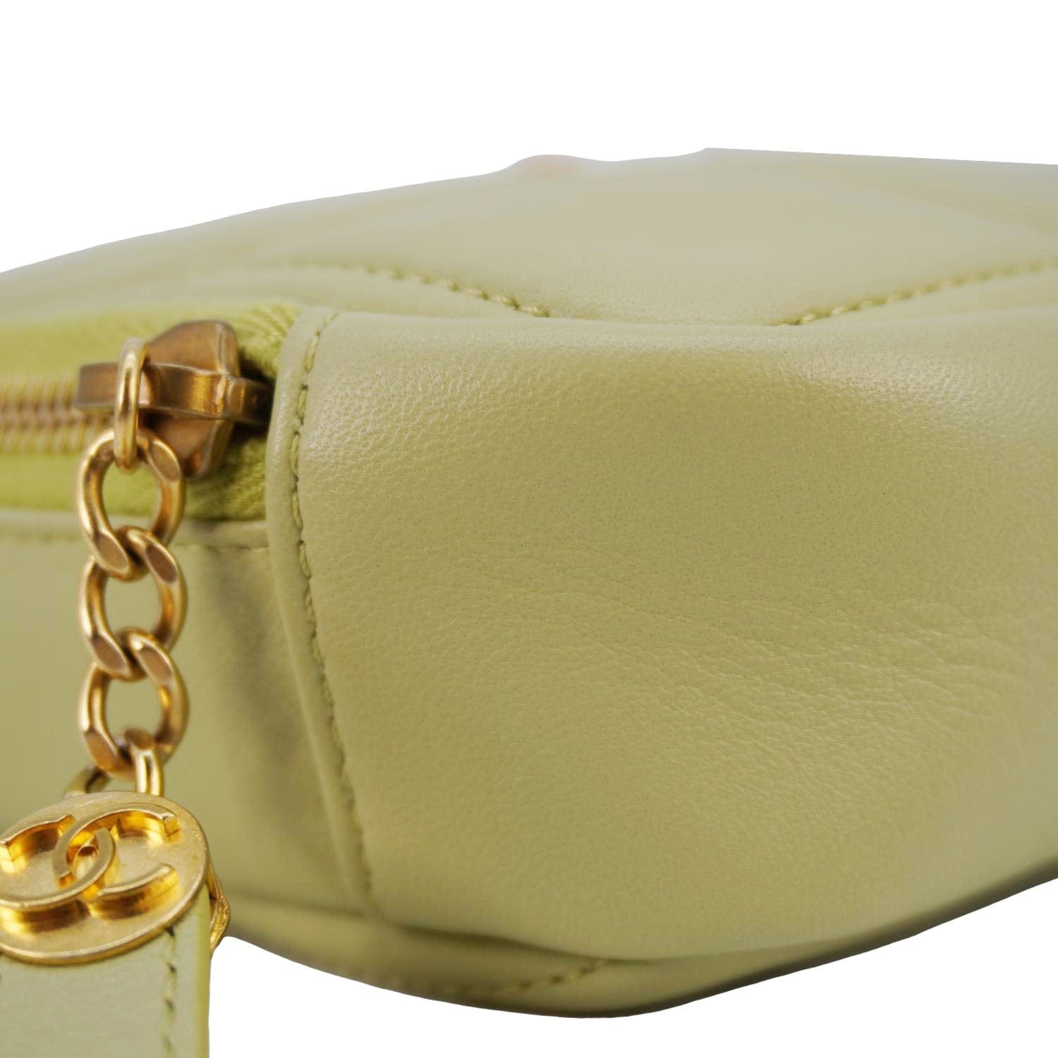 Chanel Diamond Quilted Lambskin Leather Coin Purse Chain Crossbody Bag Green