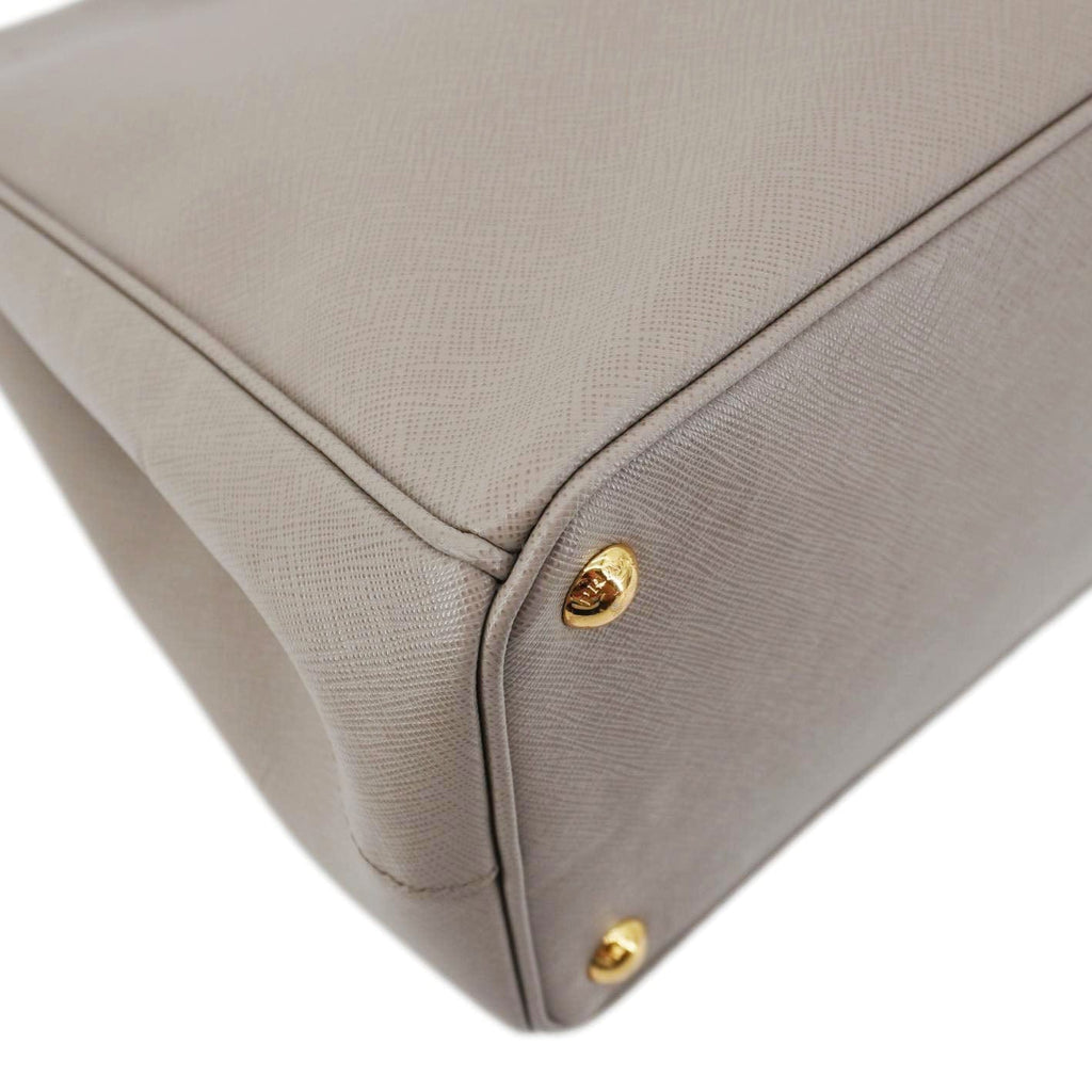 PRADA Double Zip Medium Lux Saffiano Leather Tote Argilla
