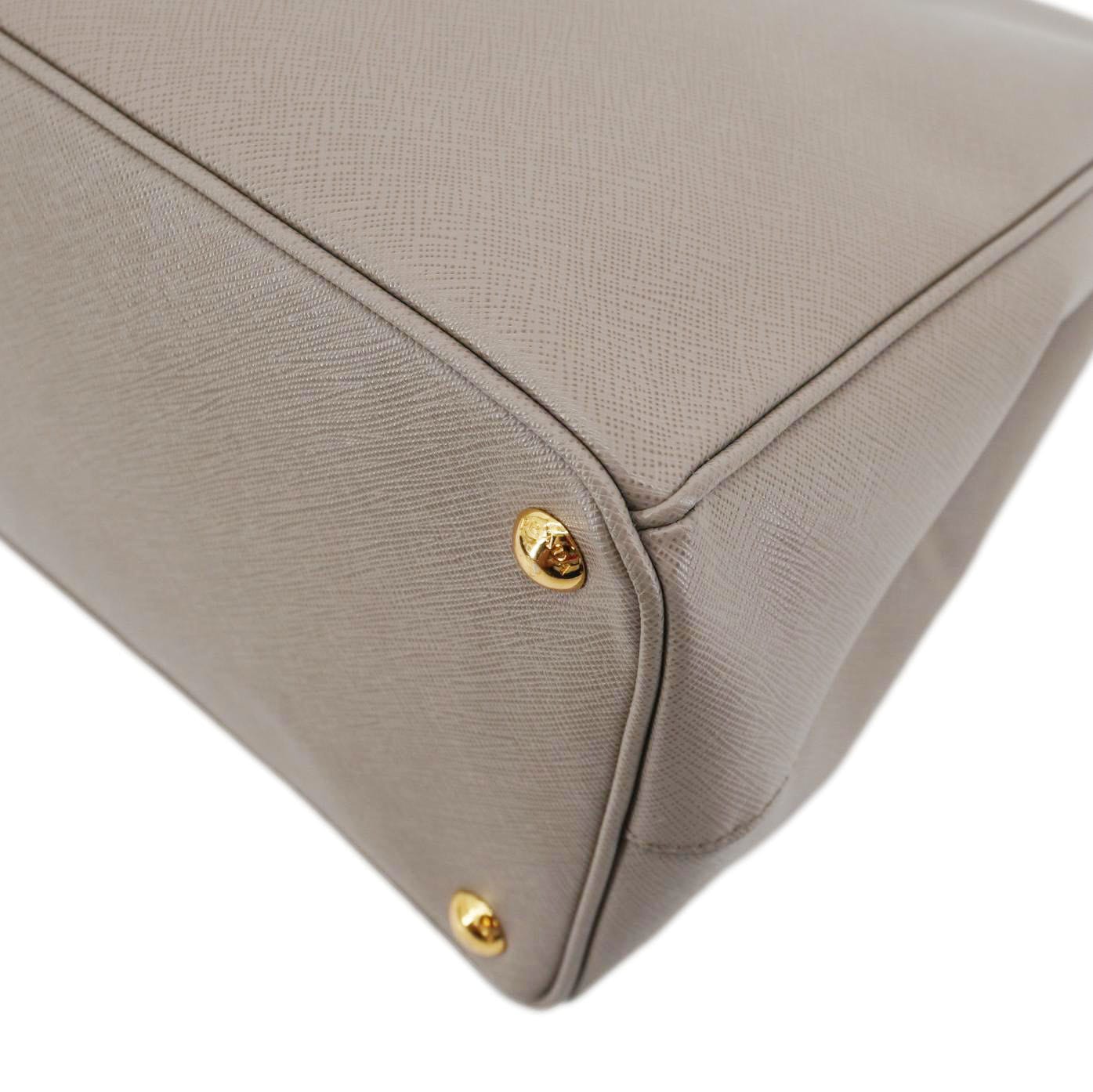 PRADA Double Zip Medium Lux Saffiano Leather Tote Argilla