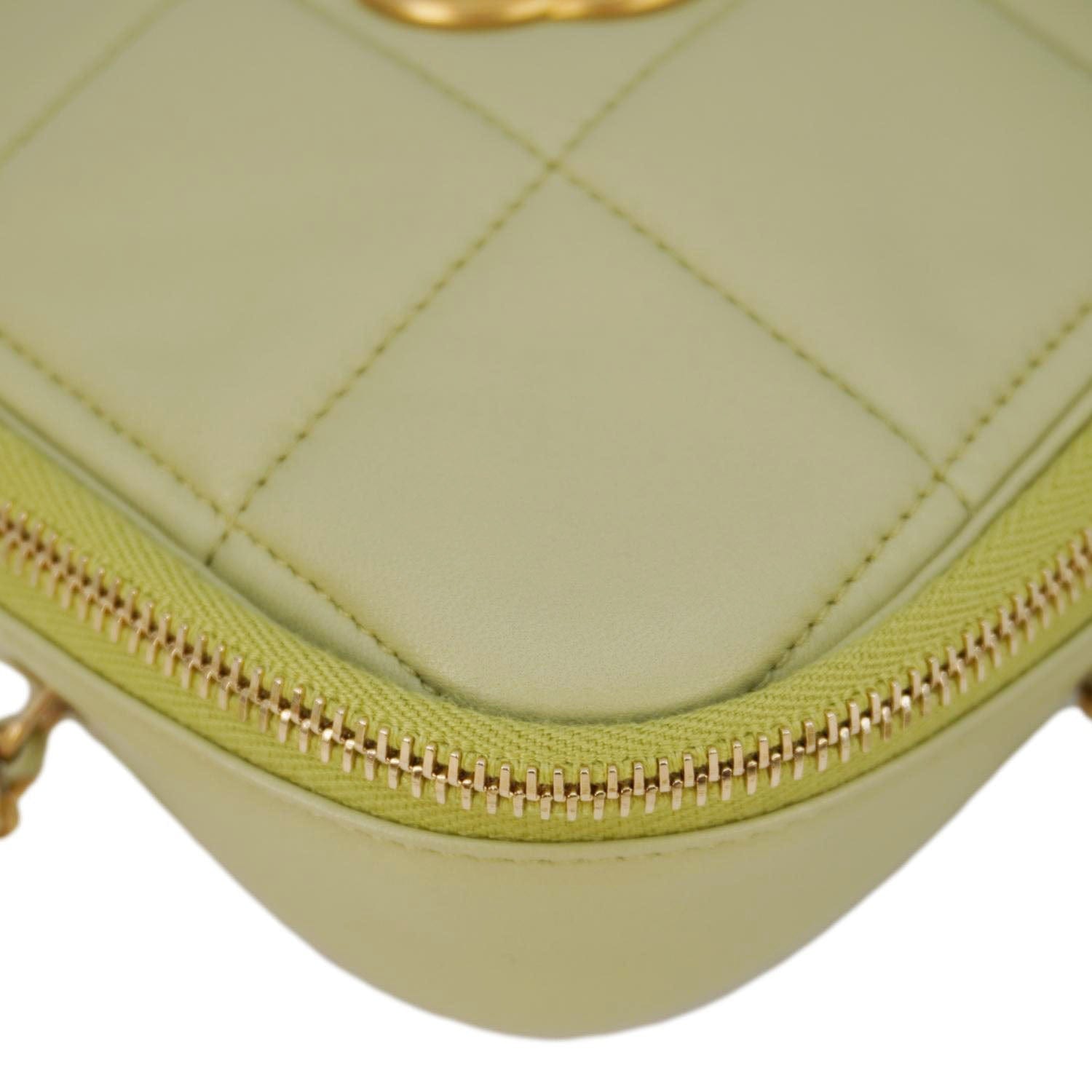 Chanel Diamond Quilted Lambskin Leather Coin Purse Chain Crossbody Bag Green