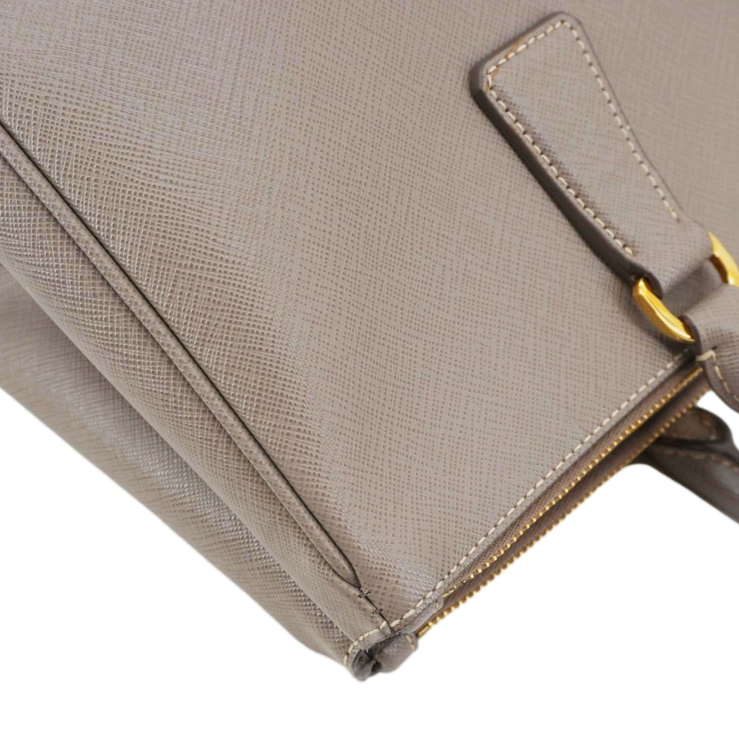 PRADA Double Zip Medium Lux Saffiano Leather Tote Argilla