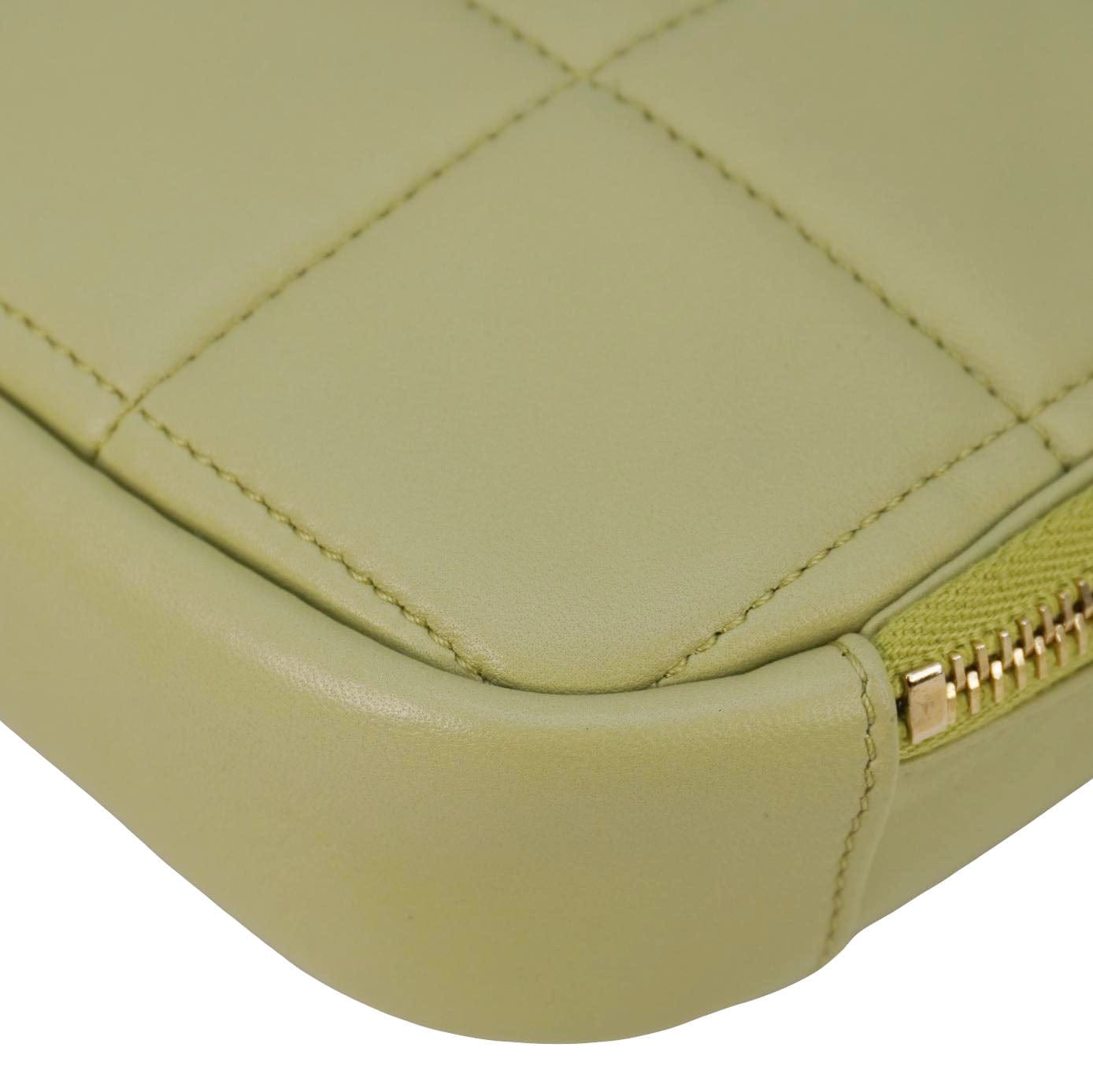 Chanel Diamond Quilted Lambskin Leather Coin Purse Chain Crossbody Bag Green