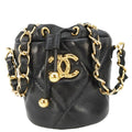 Chanel Coco Mini Leather Bucket Shoulder Bag Black