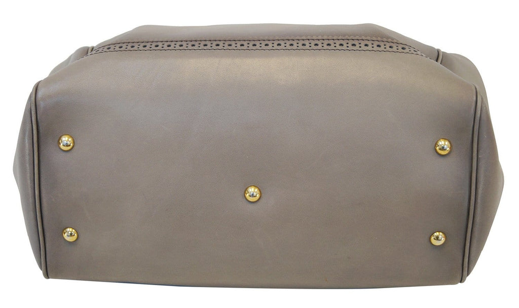 GUCCI Fango Leather Duilio Brogue Taupe Top Handle Bag
