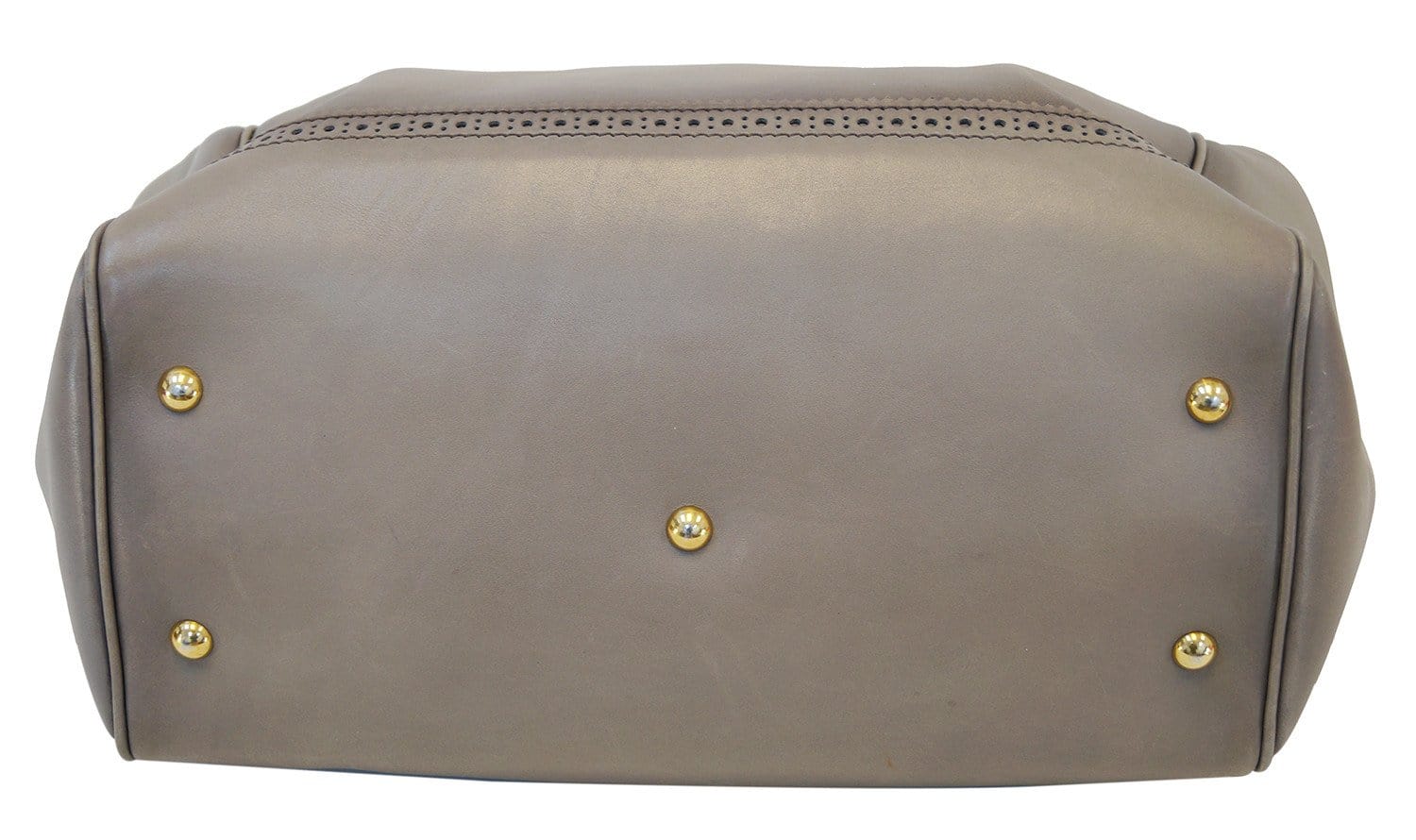 GUCCI Fango Leather Duilio Brogue Taupe Top Handle Bag