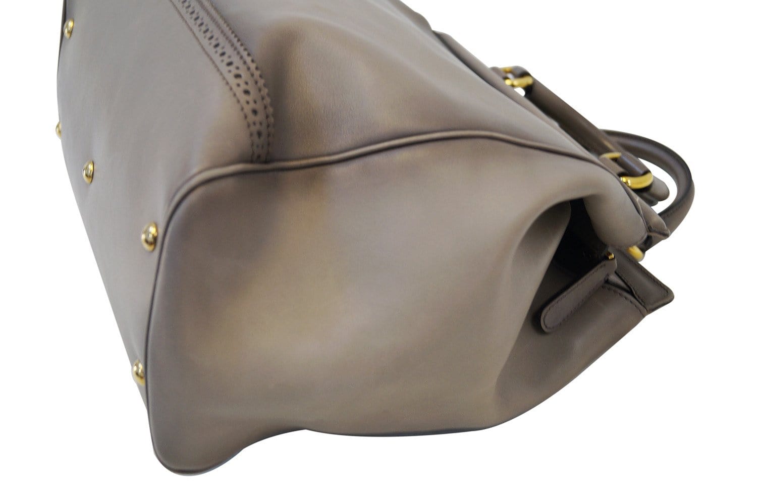 GUCCI Fango Leather Duilio Brogue Taupe Top Handle Bag