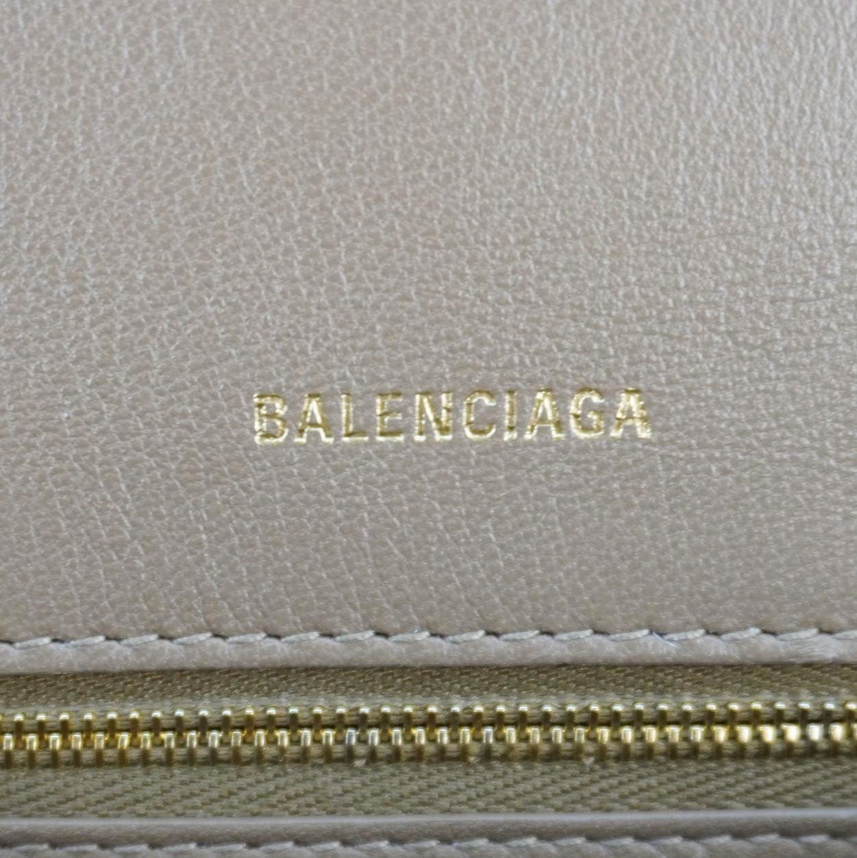 BALENCIAGA Hourglass Logo Print Canvas Top Handle Shoulder Bag Brown