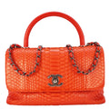 Chanel Coco Flap Python Leather Top Handle Shoulder Bag Red