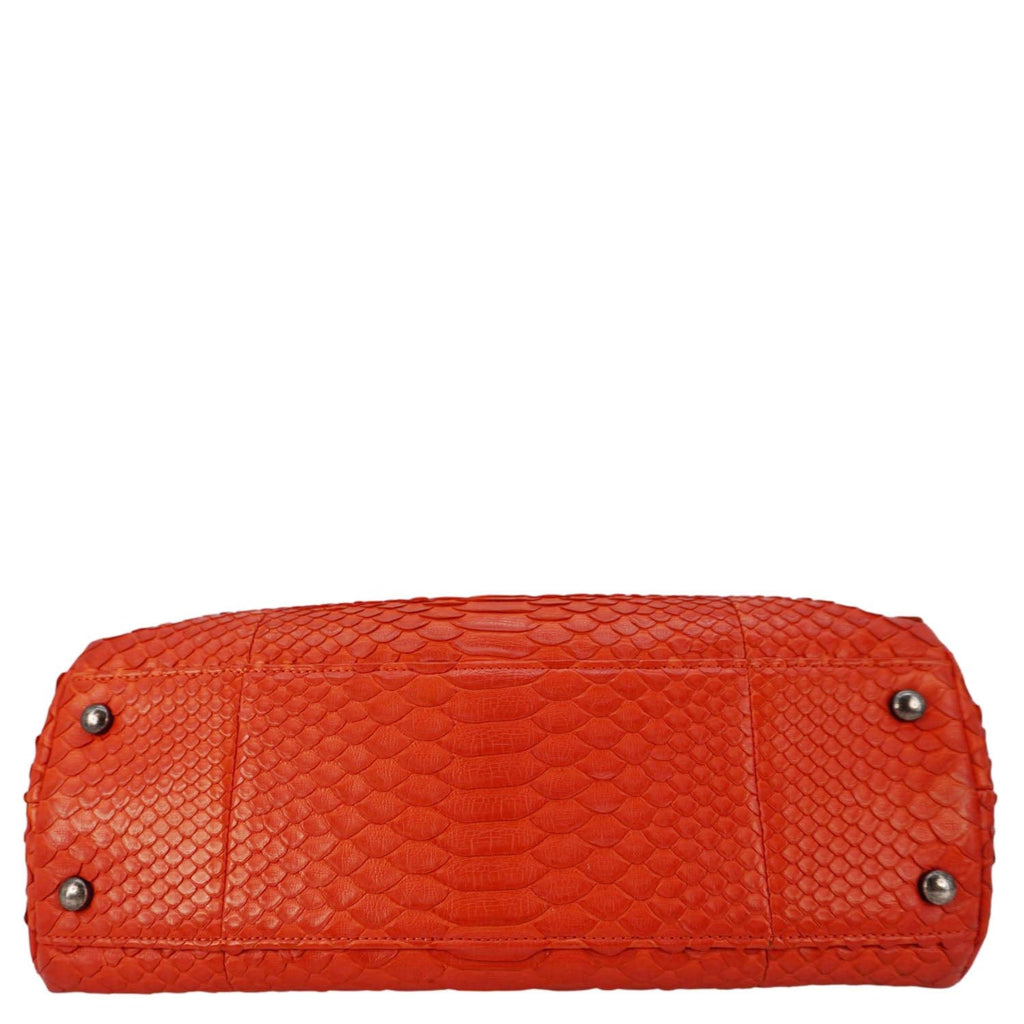 Chanel Coco Flap Python Leather Top Handle Shoulder Bag Red
