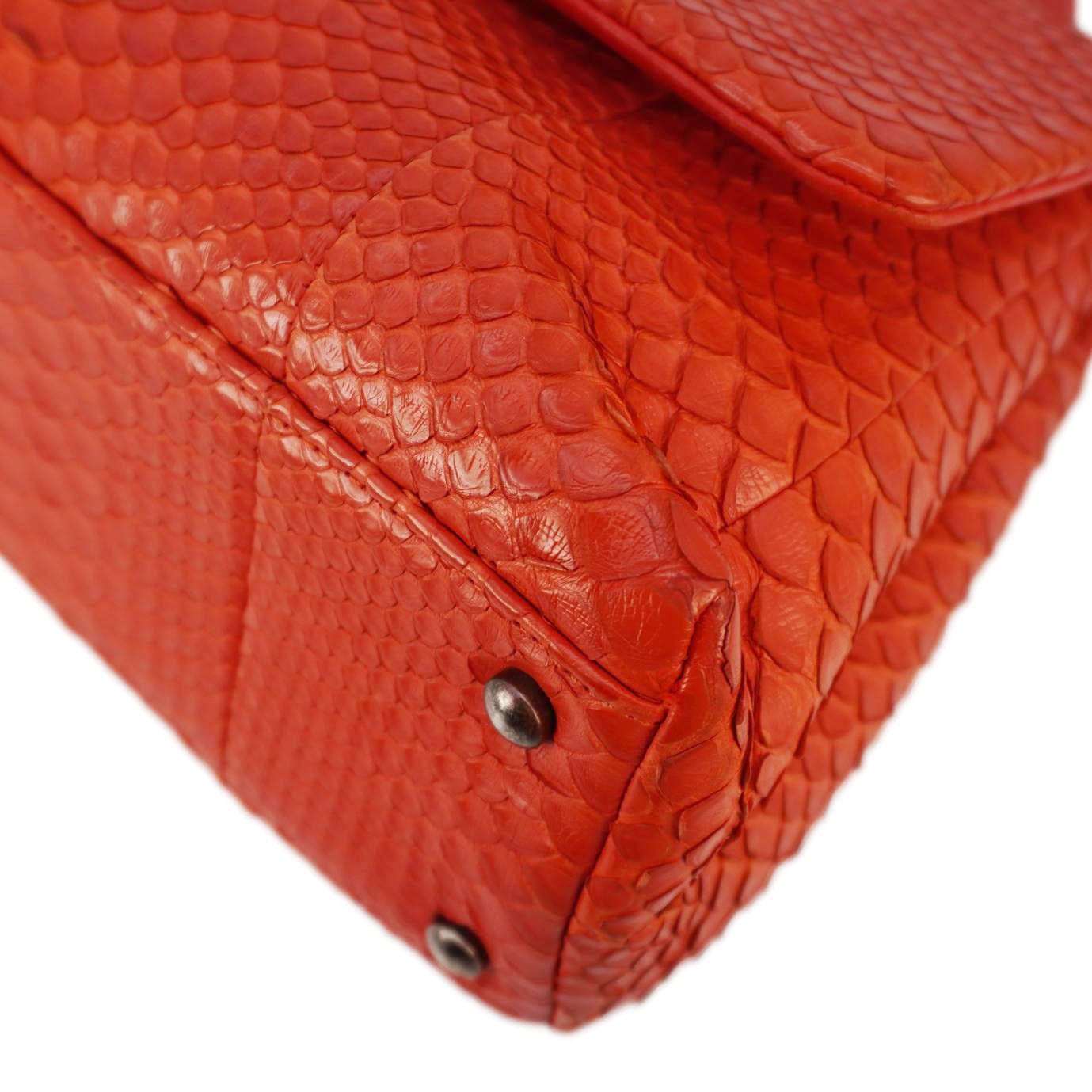 Chanel Coco Flap Python Leather Top Handle Shoulder Bag Red