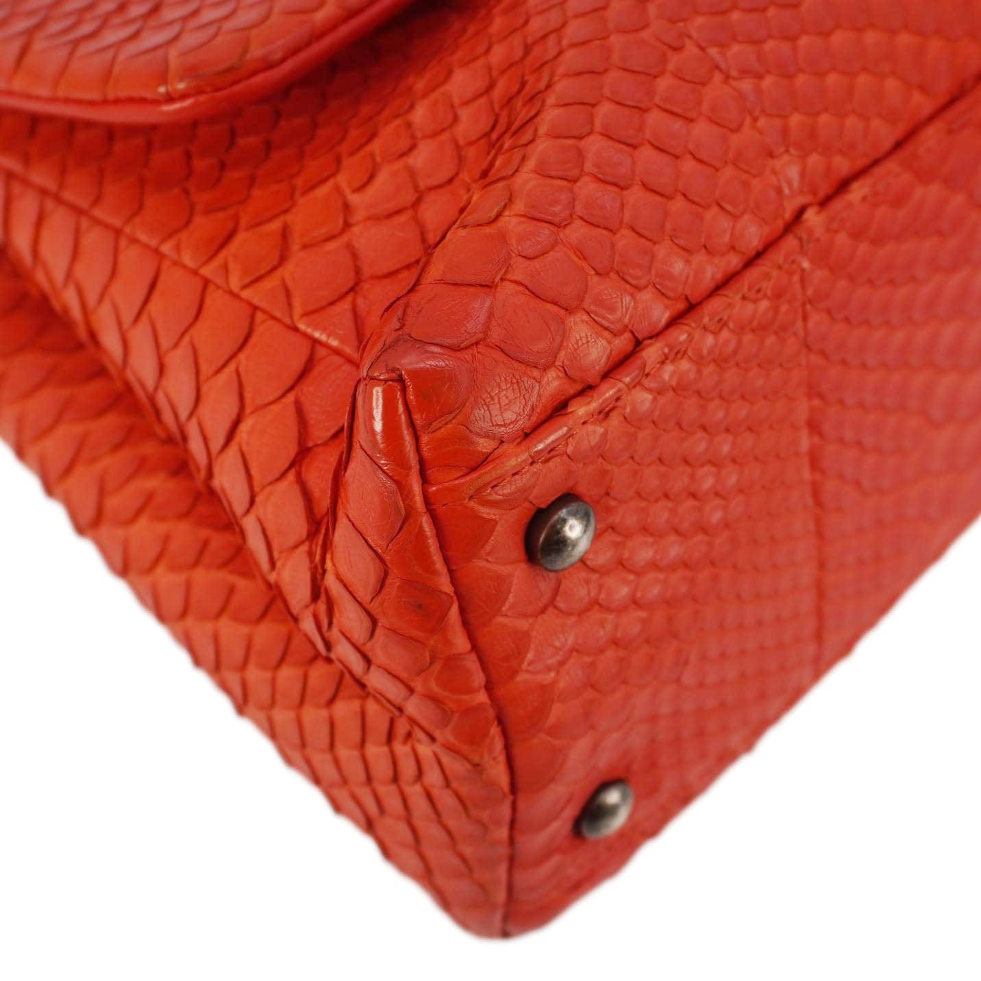 Chanel Coco Flap Python Leather Top Handle Shoulder Bag Red