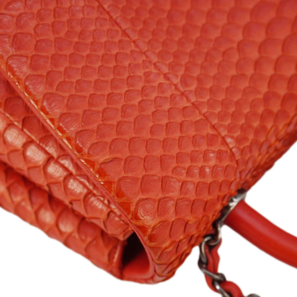Chanel Coco Flap Python Leather Top Handle Shoulder Bag Red