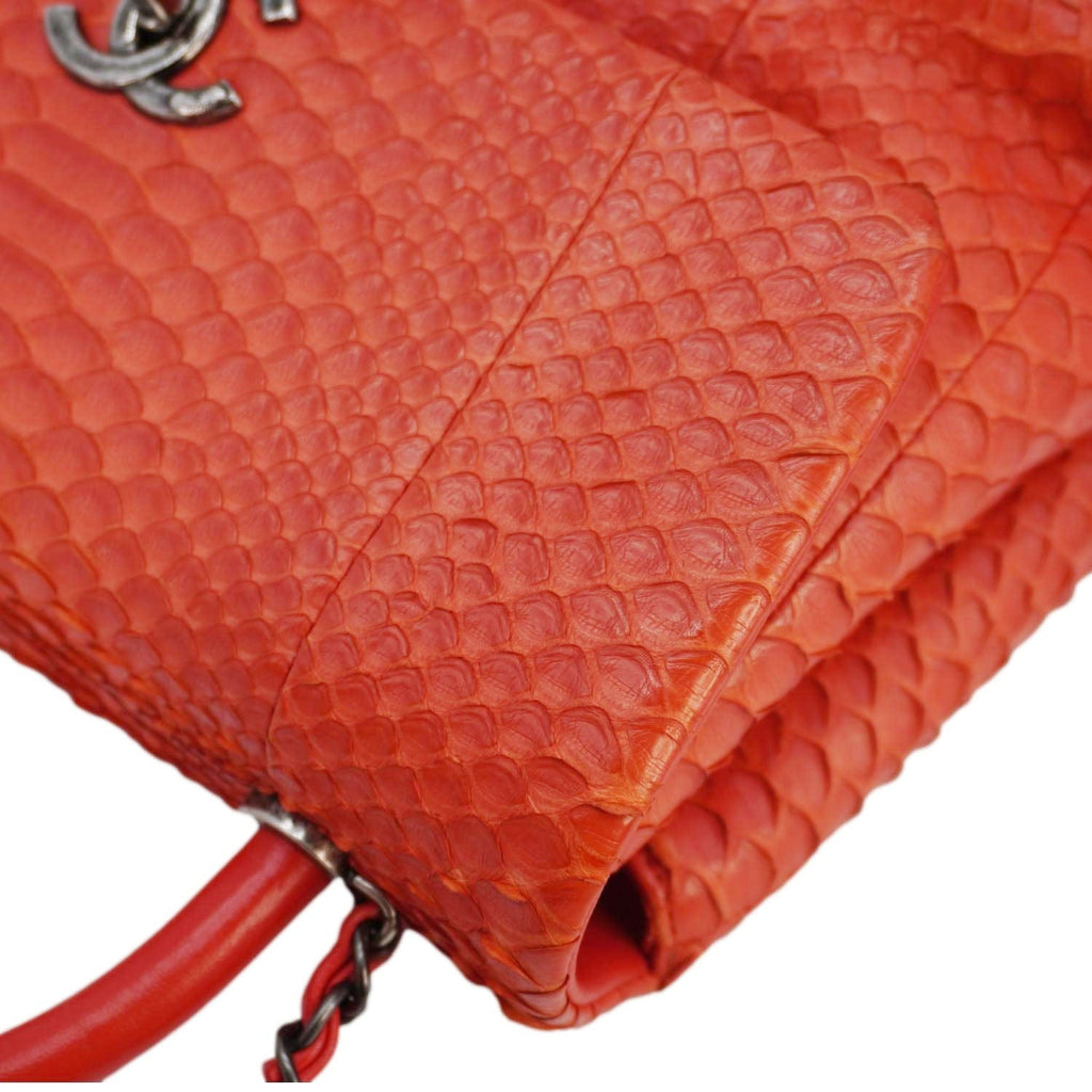 Chanel Coco Flap Python Leather Top Handle Shoulder Bag Red