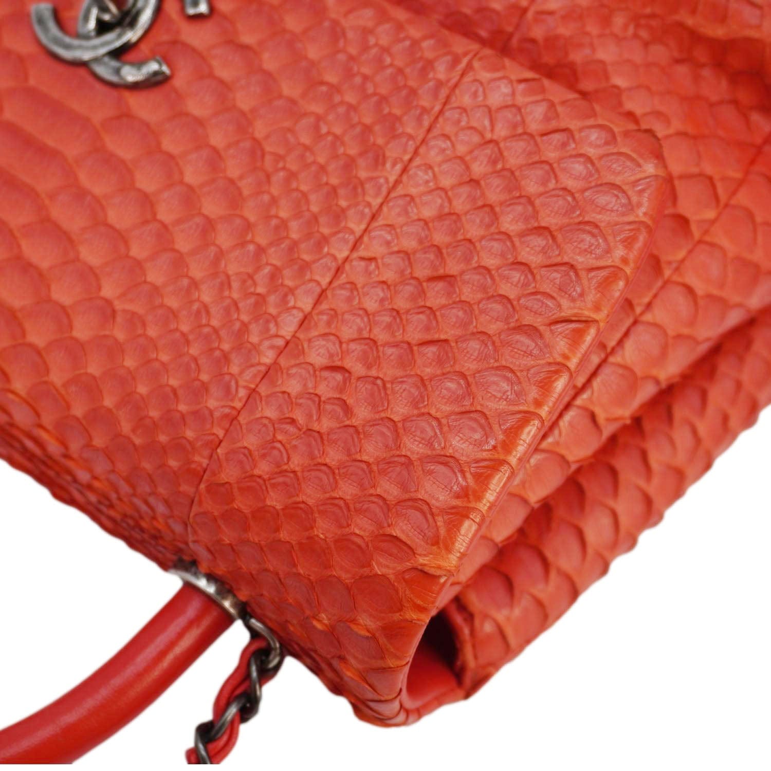 Chanel Coco Flap Python Leather Top Handle Shoulder Bag Red