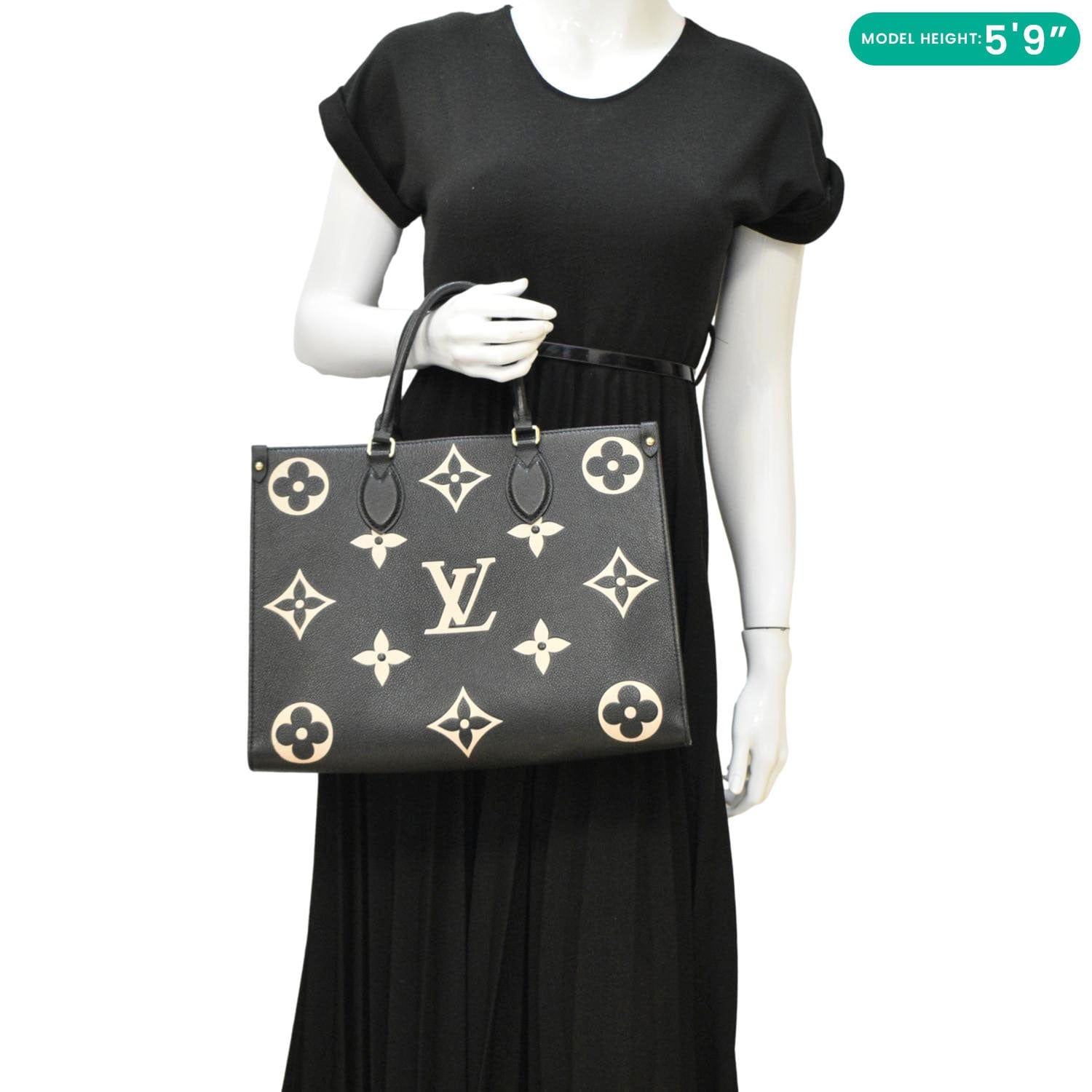 LOUIS VUITTON Onthego MM Monogram Empreinte Leather Tote Bag Bicolor