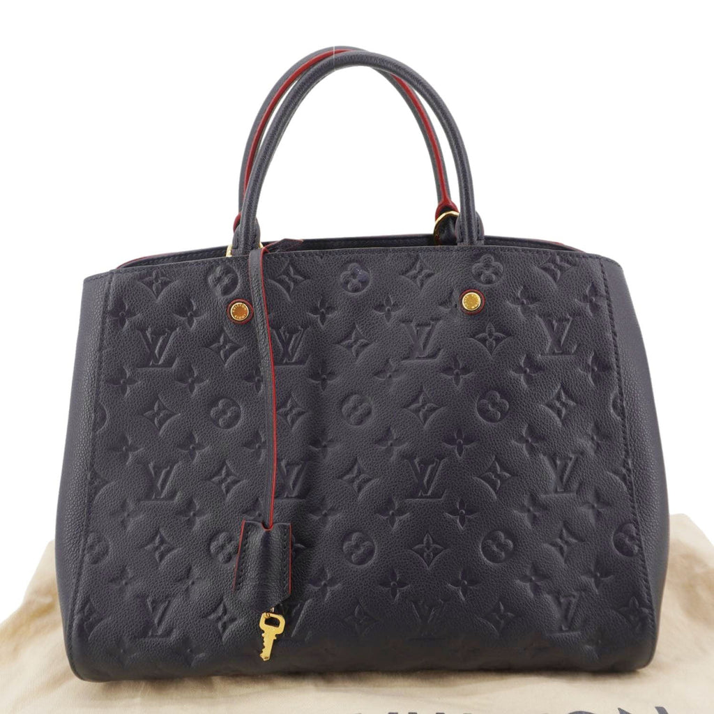 LOUIS VUITTON Montaigne GM Empreinte Leather Shoulder Bag Navy Blue