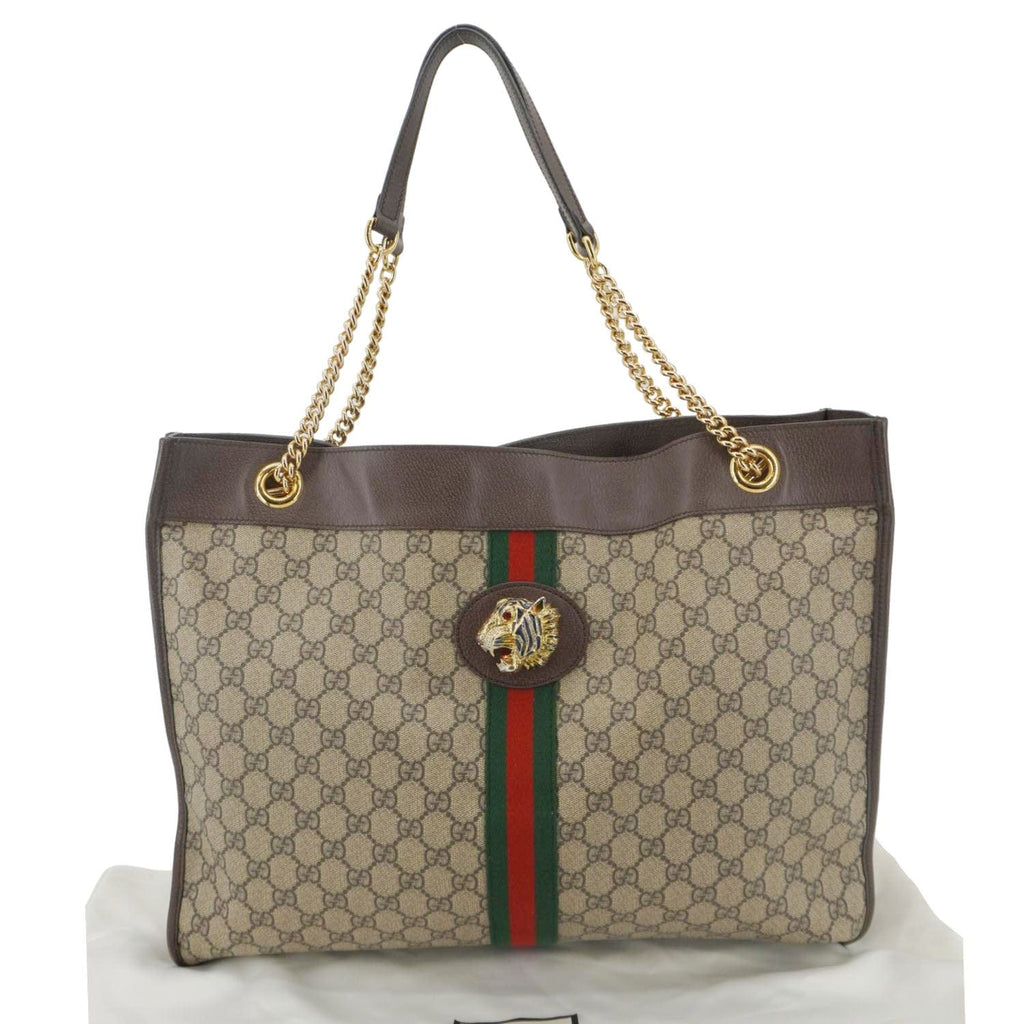 GUCCI Rajah Gucci Supreme Canvas Tote Shoulder Bag Beige 537219