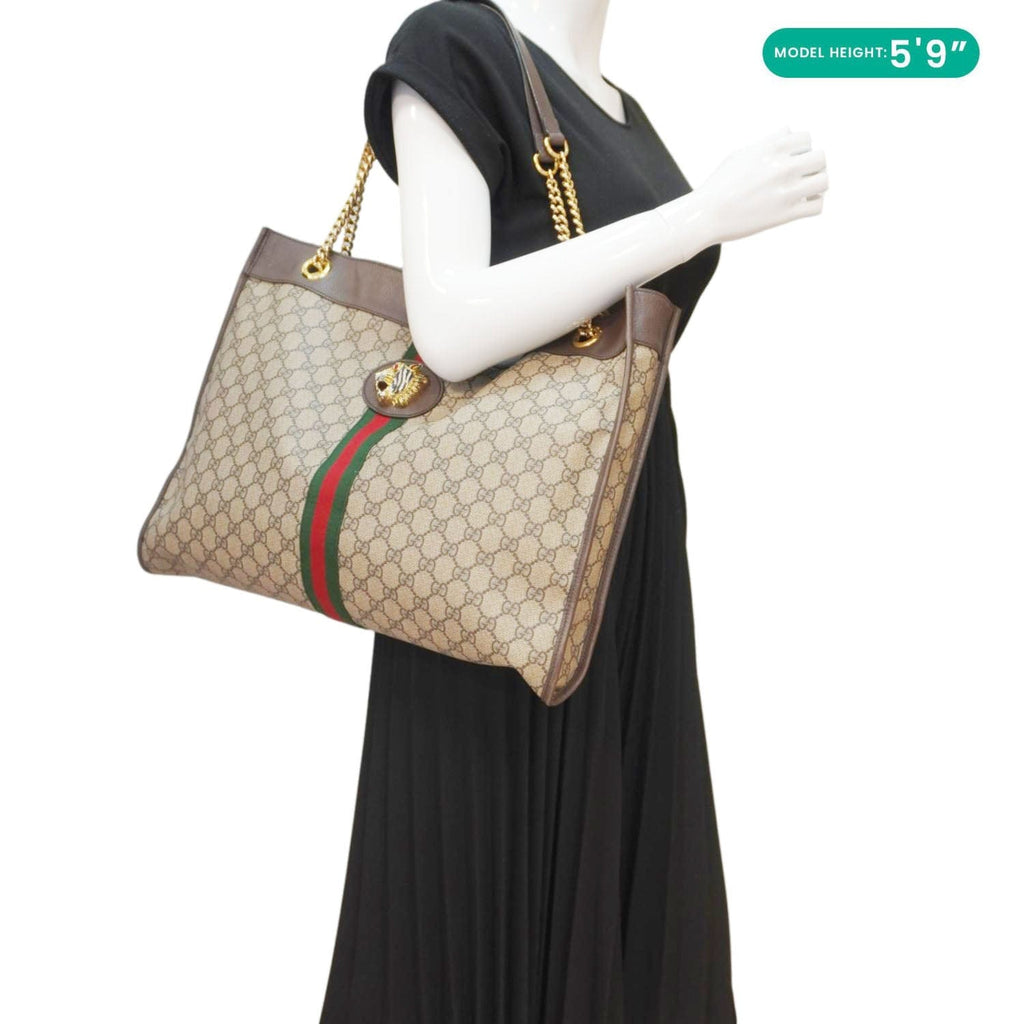 GUCCI Rajah Gucci Supreme Canvas Tote Shoulder Bag Beige 537219