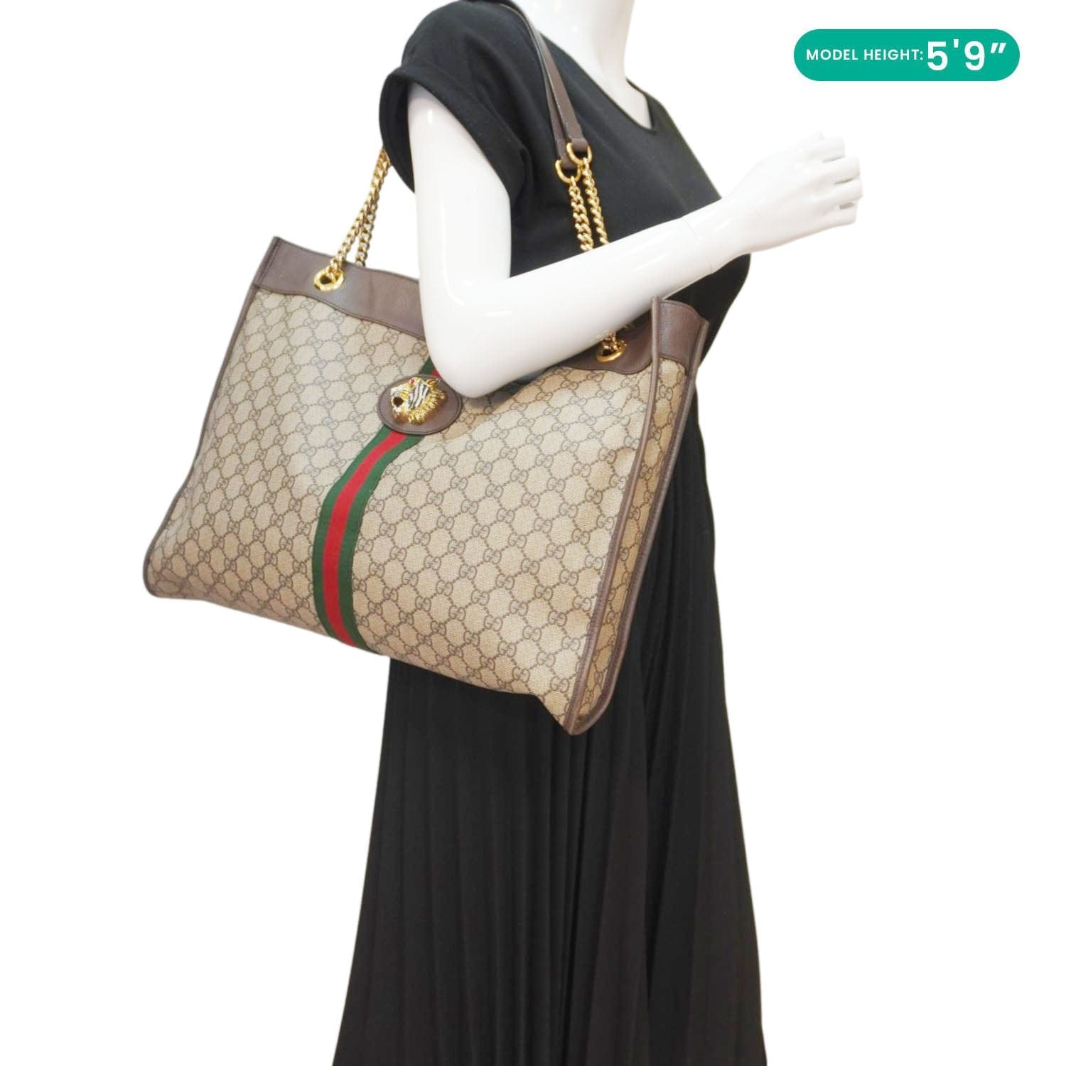GUCCI Rajah Gucci Supreme Canvas Tote Shoulder Bag Beige 537219