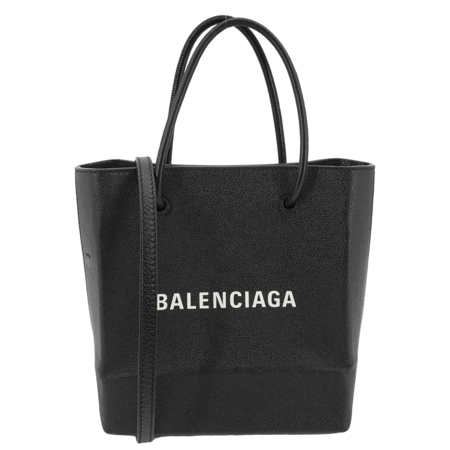 BALENCIAGA Leather Shopping Tote Shoulder Bag Black