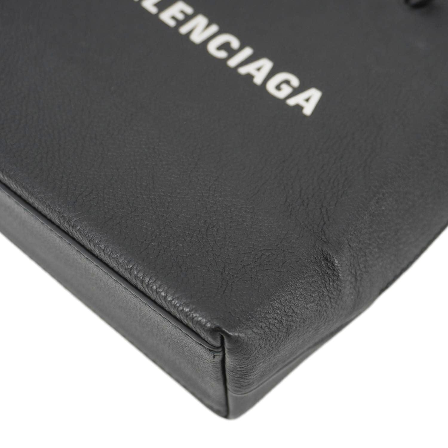 BALENCIAGA Leather Shopping Tote Shoulder Bag Black