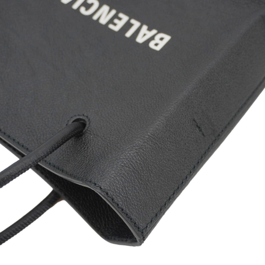 BALENCIAGA Leather Shopping Tote Shoulder Bag Black