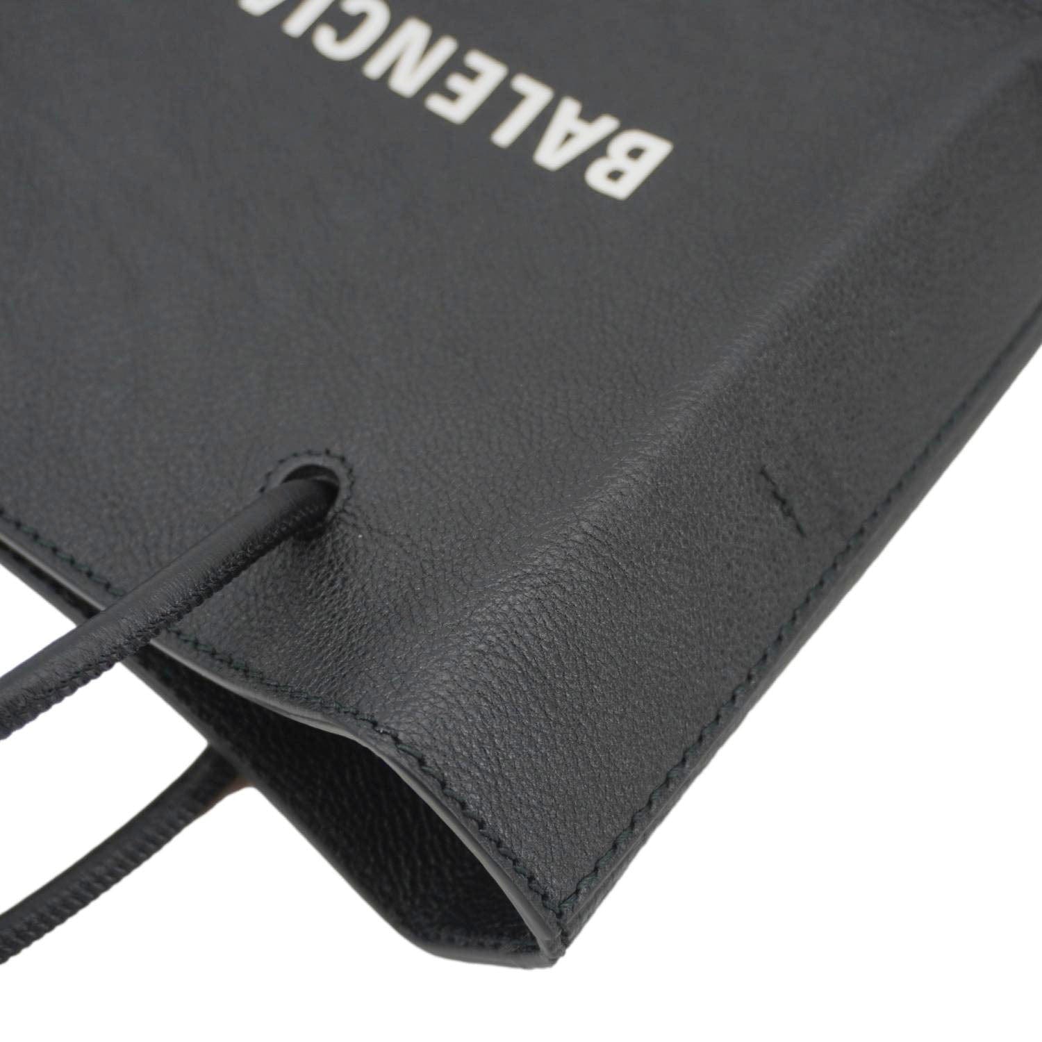BALENCIAGA Leather Shopping Tote Shoulder Bag Black