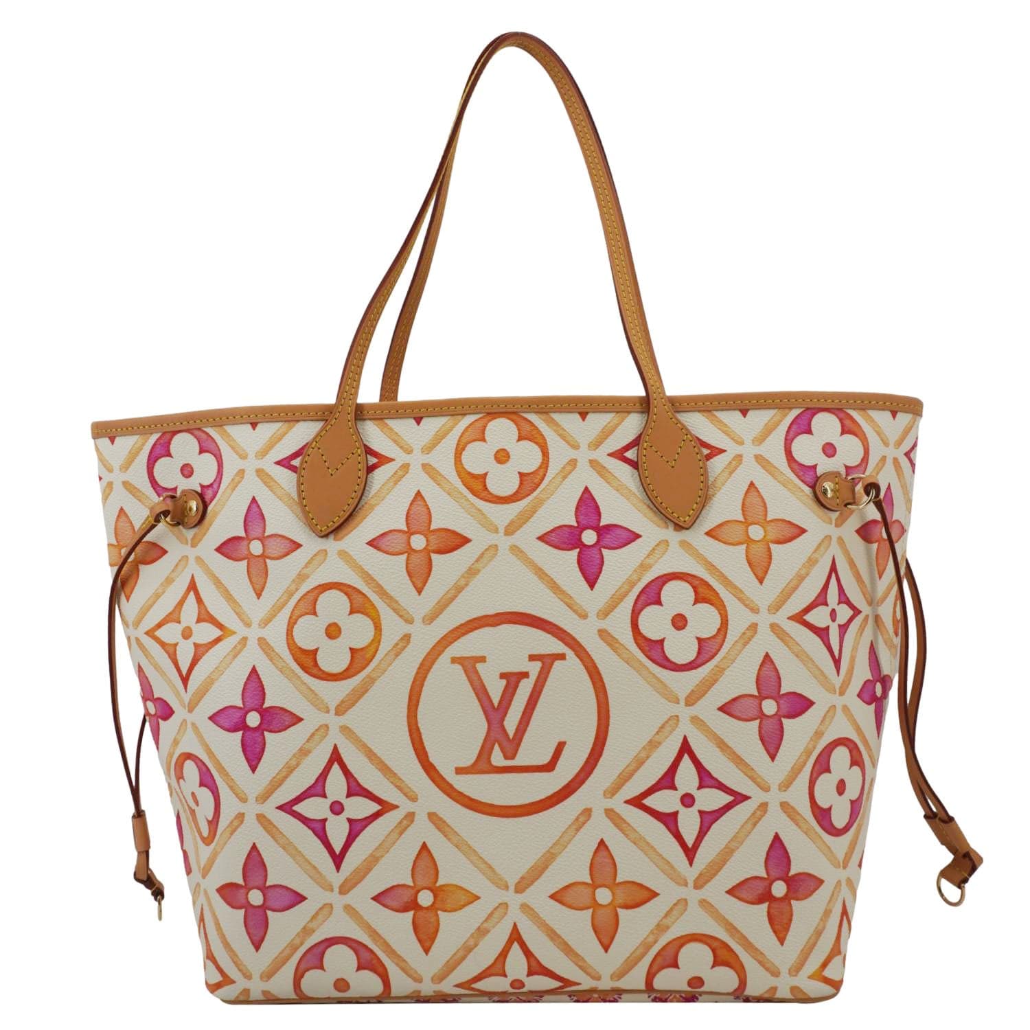 LOUIS VUITTON Neverfull MM Watercolor Monogram Tiles Canvas Shoulder Bag Coral
