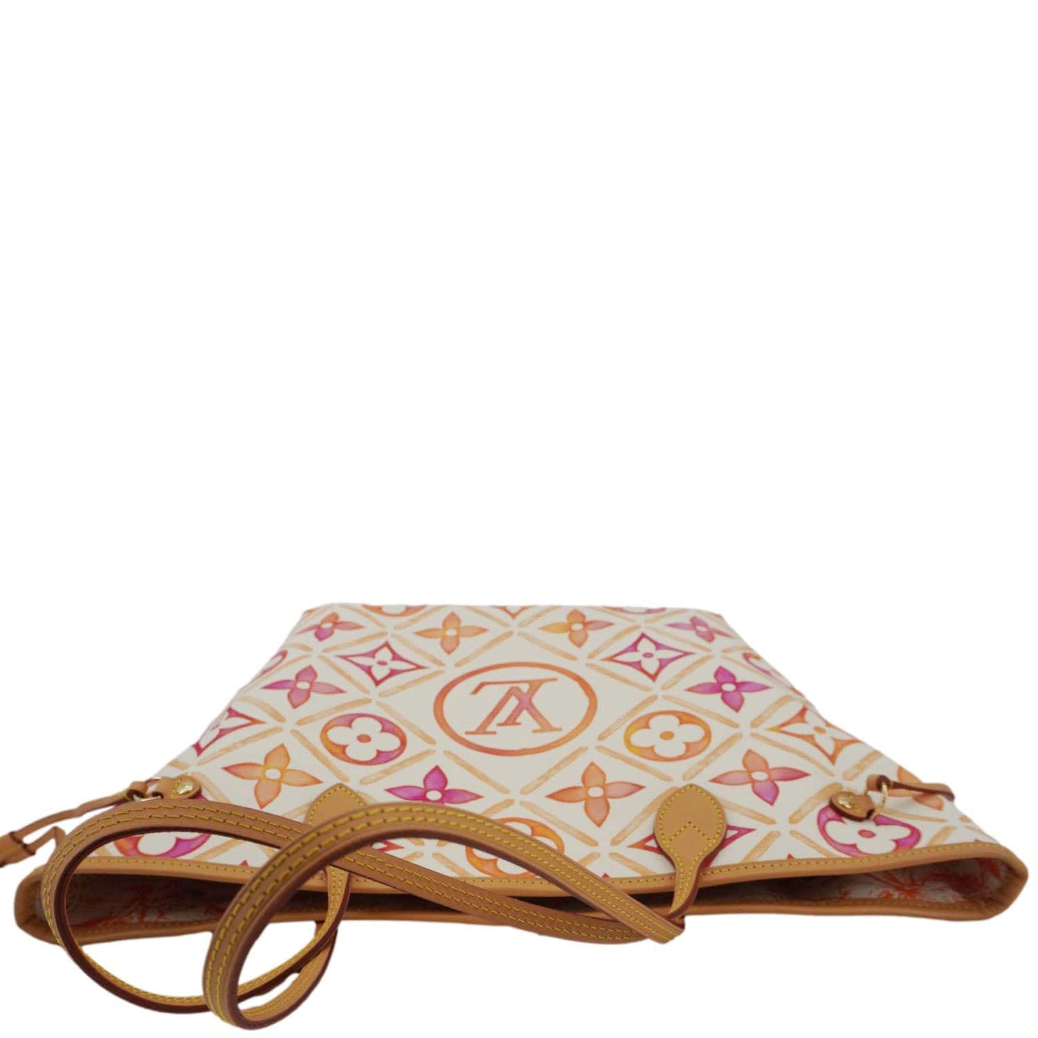 LOUIS VUITTON Neverfull MM Watercolor Monogram Tiles Canvas Shoulder Bag Coral