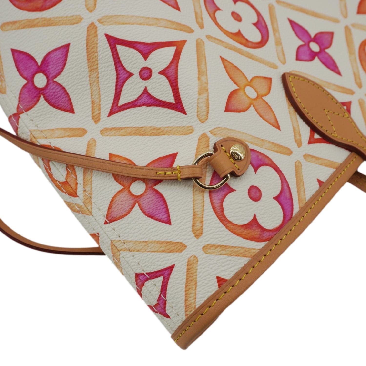 LOUIS VUITTON Neverfull MM Watercolor Monogram Tiles Canvas Shoulder Bag Coral
