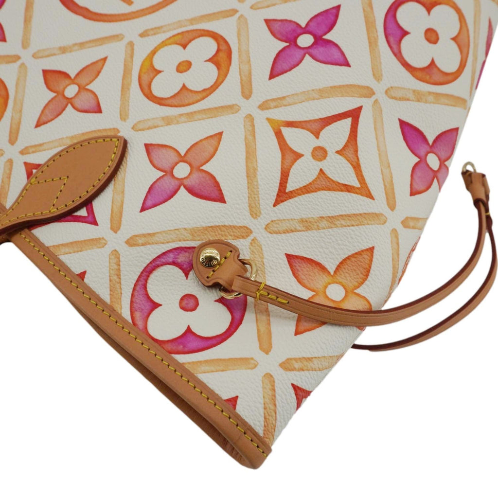 LOUIS VUITTON Neverfull MM Watercolor Monogram Tiles Canvas Shoulder Bag Coral