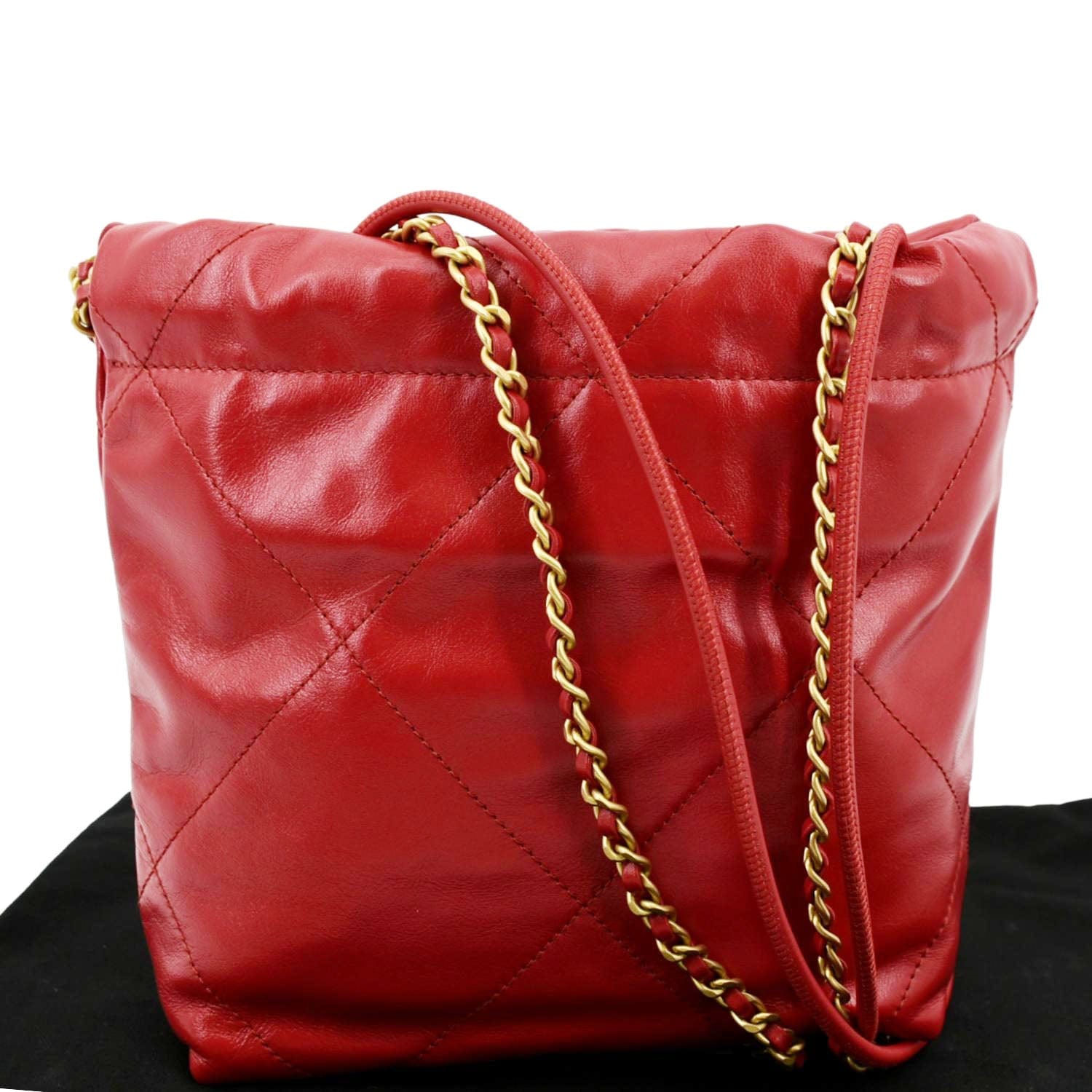 Chanel 22 Mini Chain Shiny Calfskin Leather Shoulder Bag Red