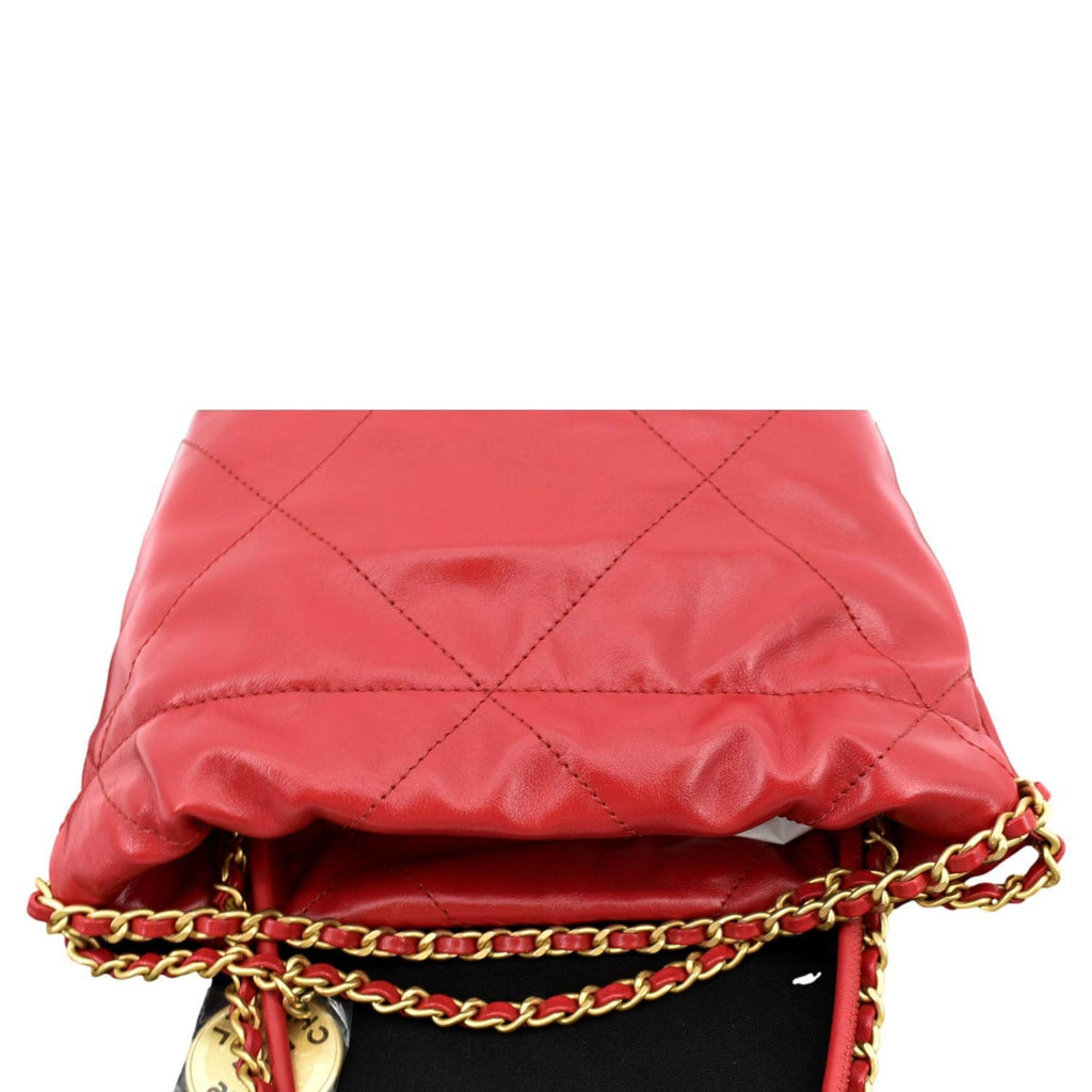 Chanel 22 Mini Chain Shiny Calfskin Leather Shoulder Bag Red