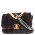 Chanel 19 Flap Medium Striped Shearling Shoulder Bag Black