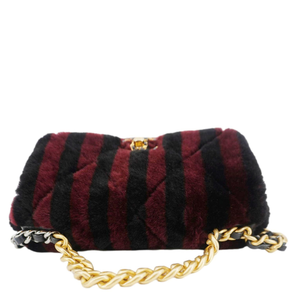 Chanel 19 Flap Medium Striped Shearling Shoulder Bag Black