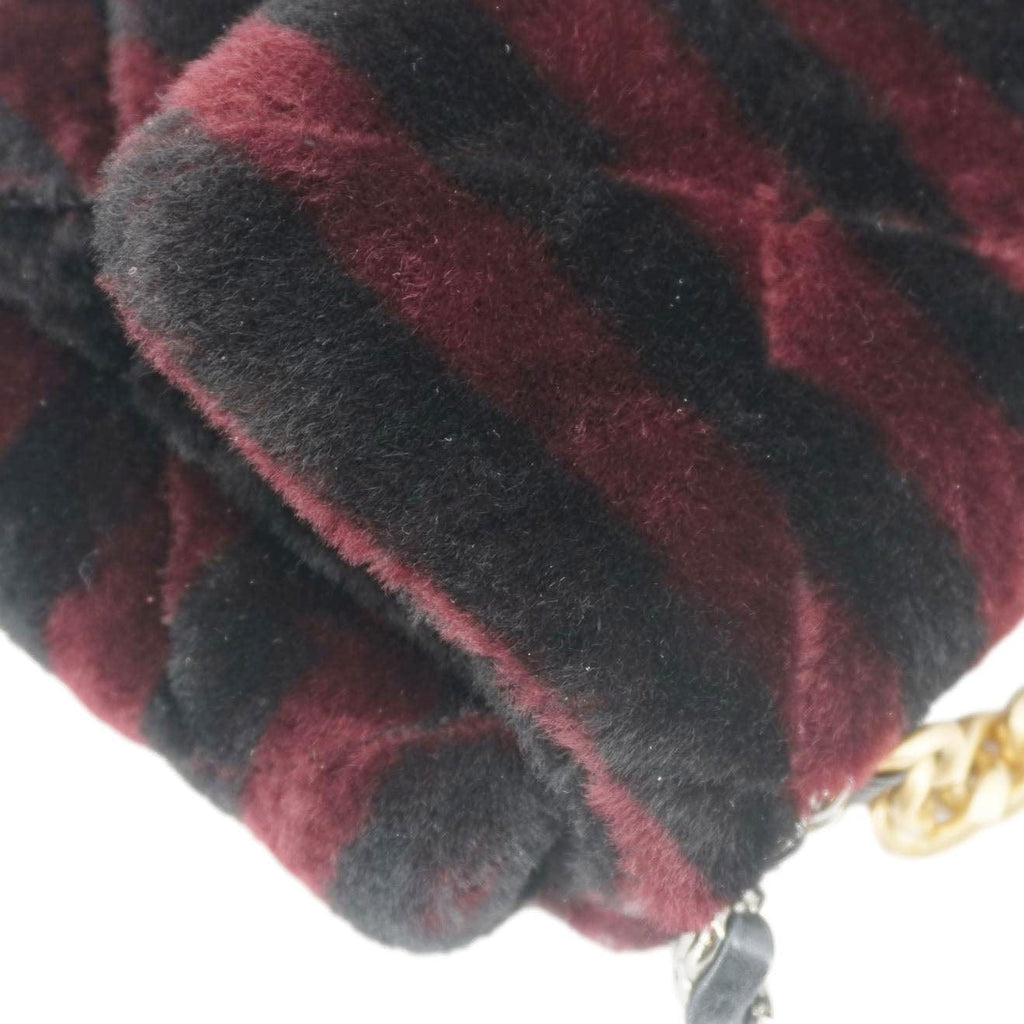 Chanel 19 Flap Medium Striped Shearling Shoulder Bag Black