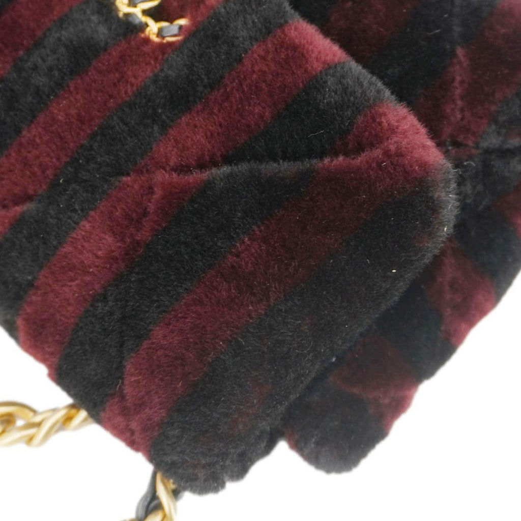 Chanel 19 Flap Medium Striped Shearling Shoulder Bag Black