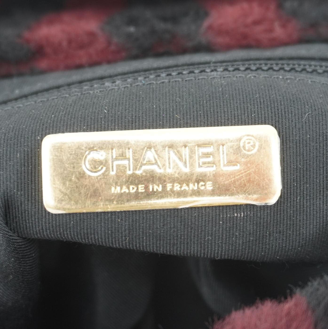 Chanel 19 Flap Medium Striped Shearling Shoulder Bag Black