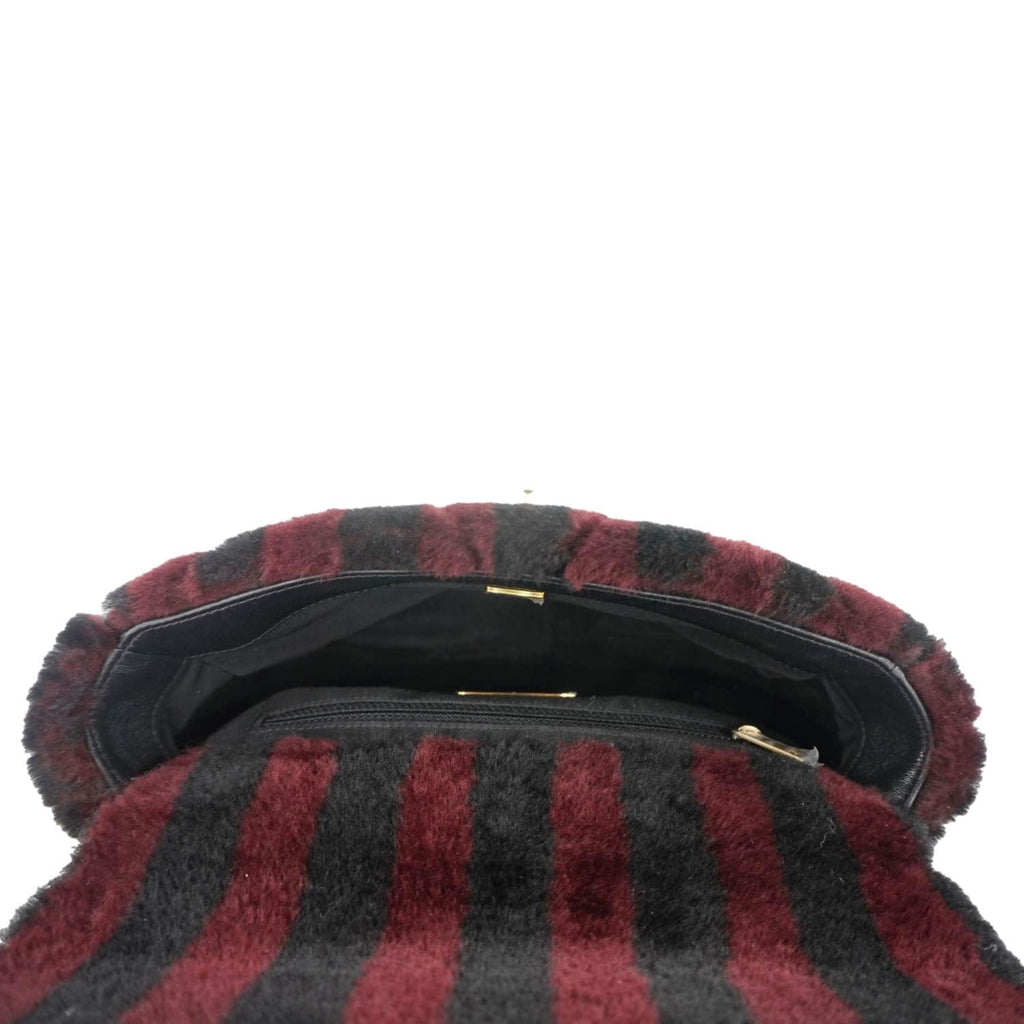 Chanel 19 Flap Medium Striped Shearling Shoulder Bag Black