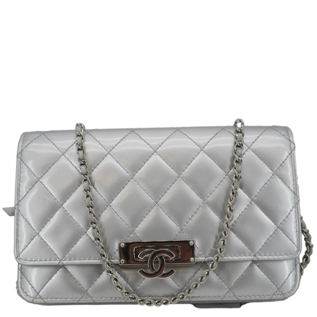 Chanel Golden Class Quilted Leather Wallet on Chain Bag Silver